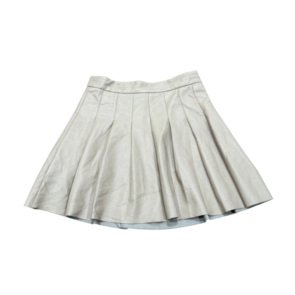 Aritzia Sunday Best Pleated Vegan Leather Mini Skirt Cream Tan Sz 2 Neutral